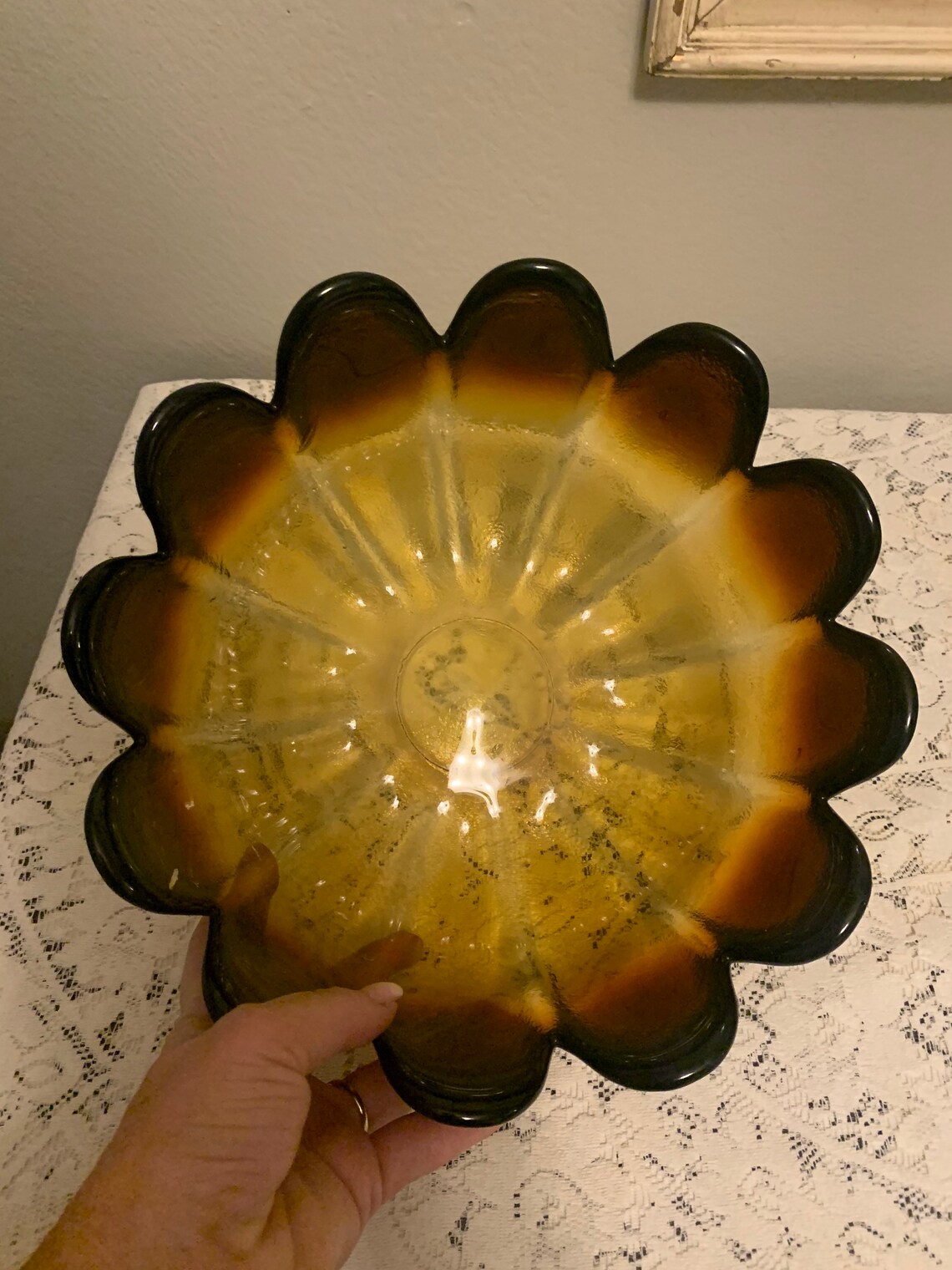 Mid century glass sunflower bowl very heavy retro glass Etsy