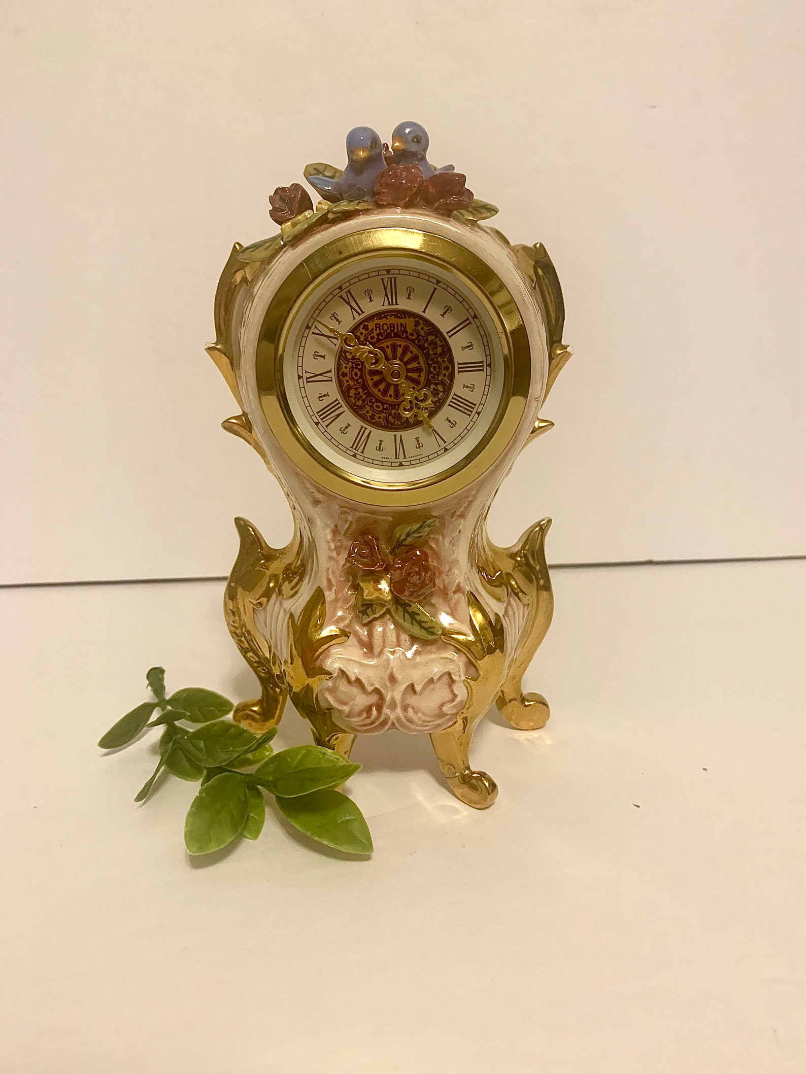 Vintage ceramic wind up German mantle clock with blue birds Etsy