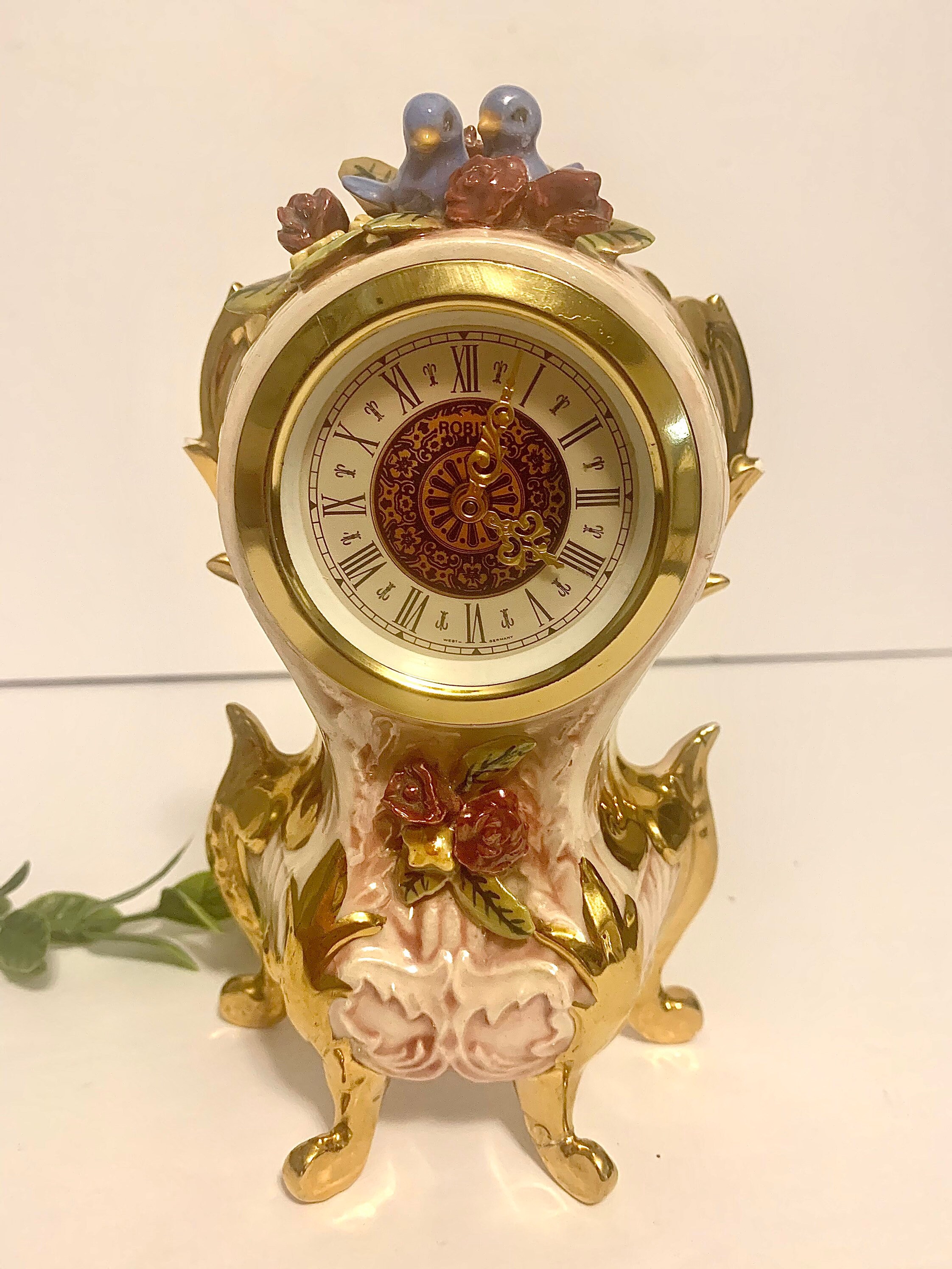 Vintage ceramic wind up German mantle clock with blue birds Etsy