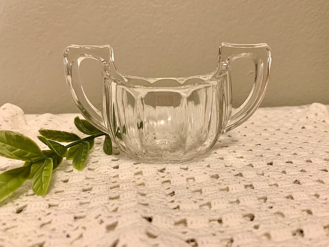 Vintage Heisey clear glass sugar bowl with handlesretro Etsy
