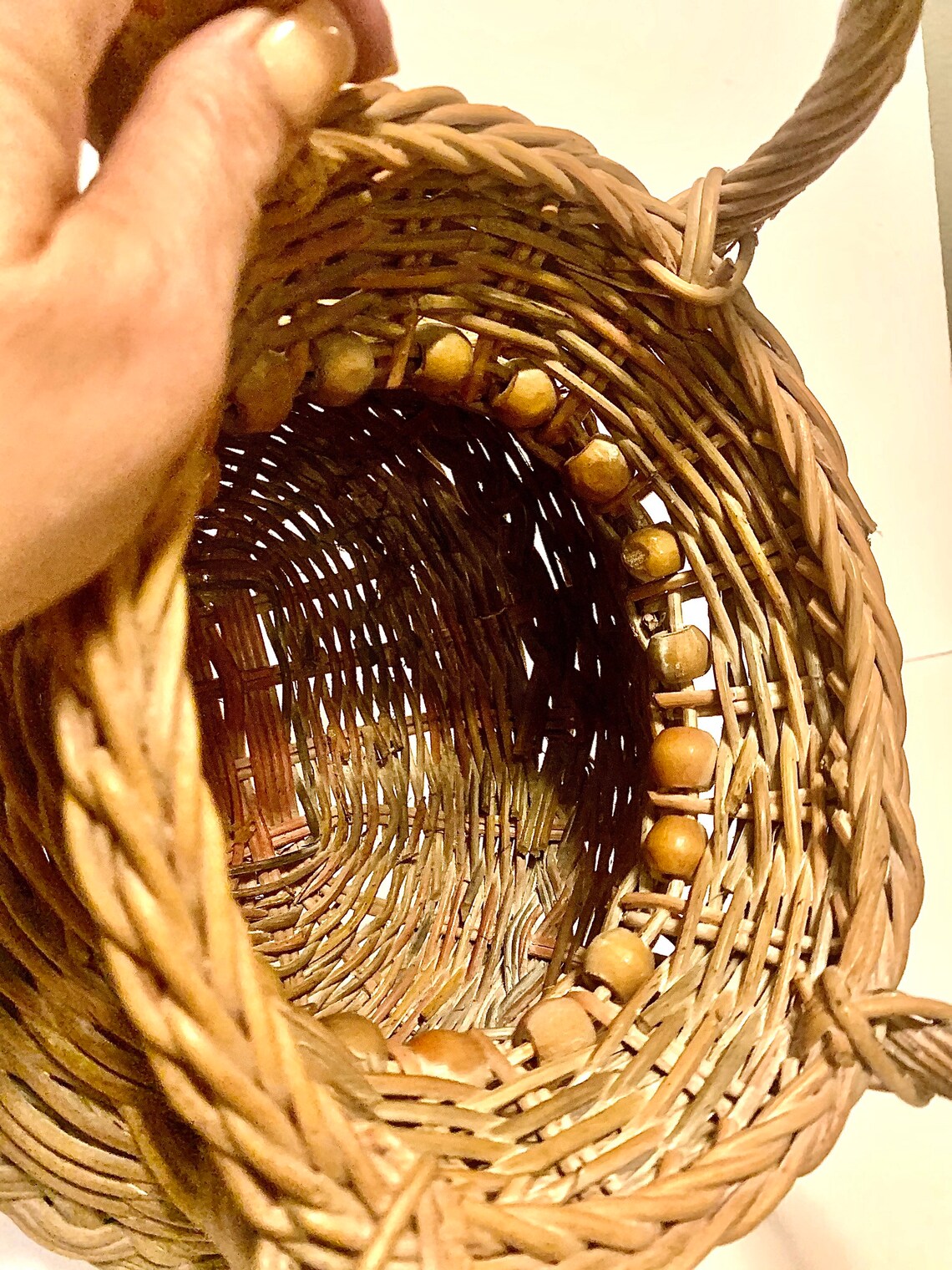 Vintage handmade Mexican basket with beads vintage southwest Etsy