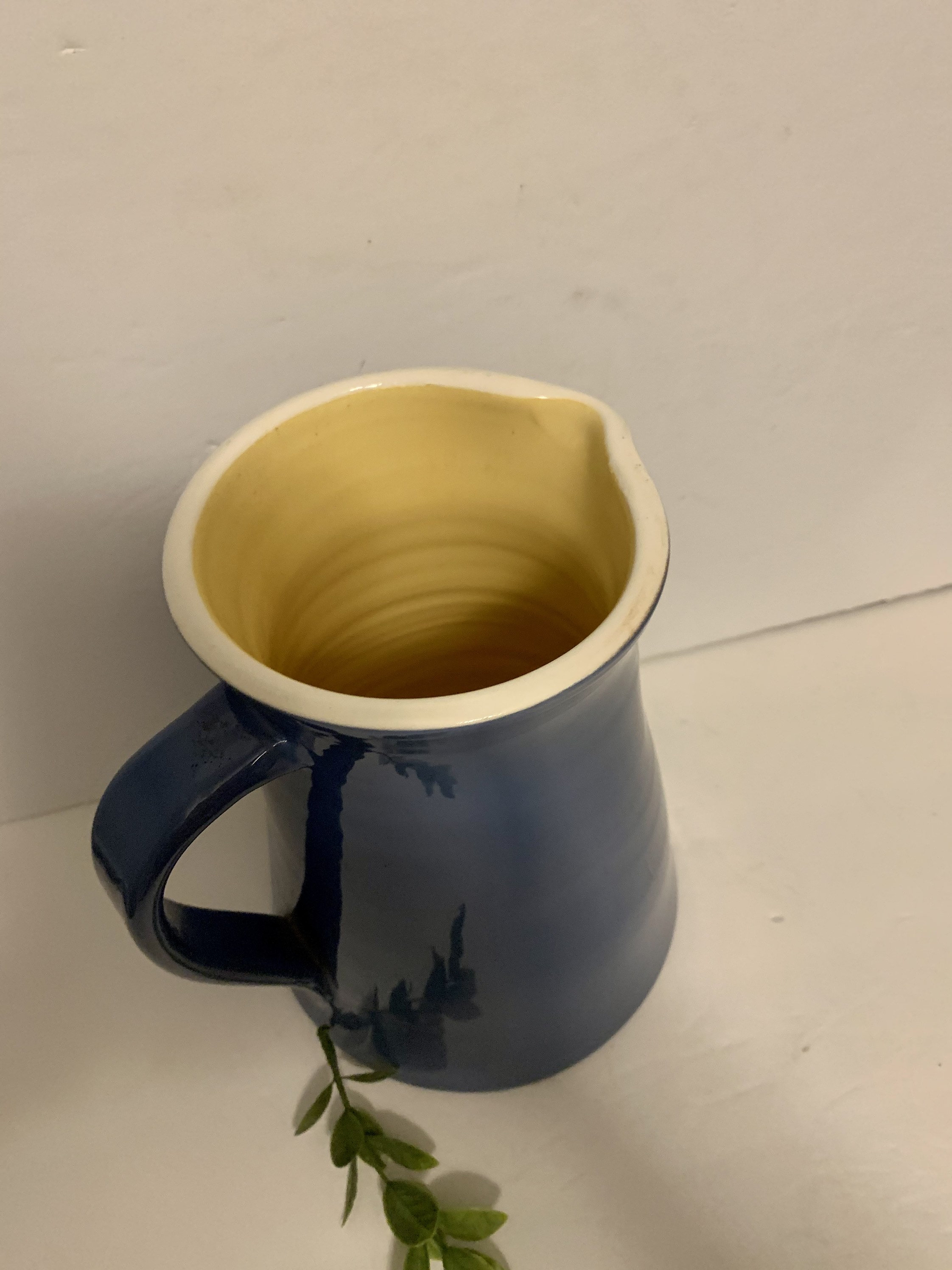 Vintage blue ceramic pitcher made in Italy blue and yellow Etsy