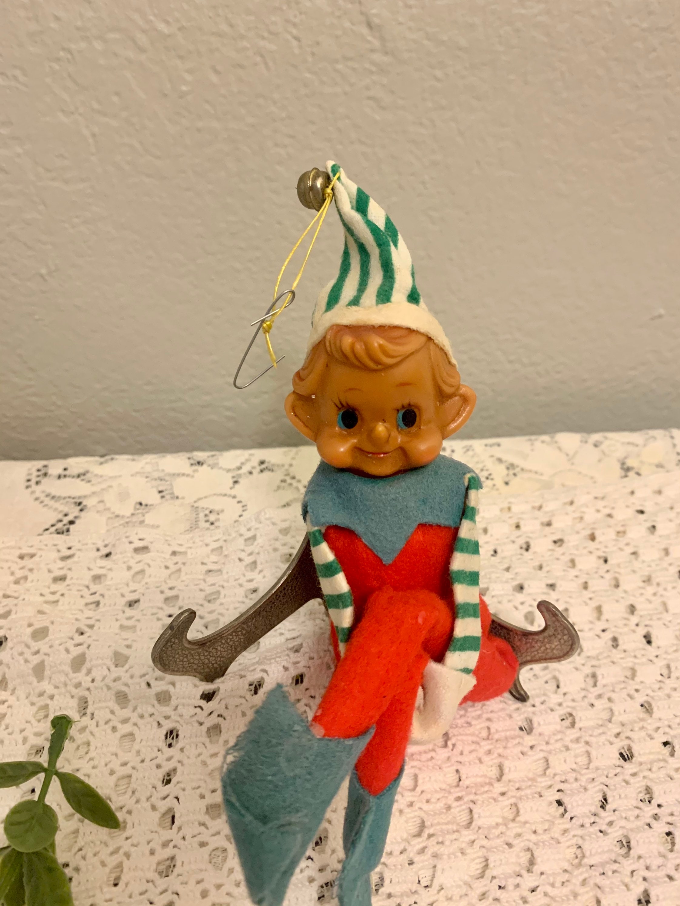 Vintage 1960s plastic and fabric Christmas elf ornament Etsy