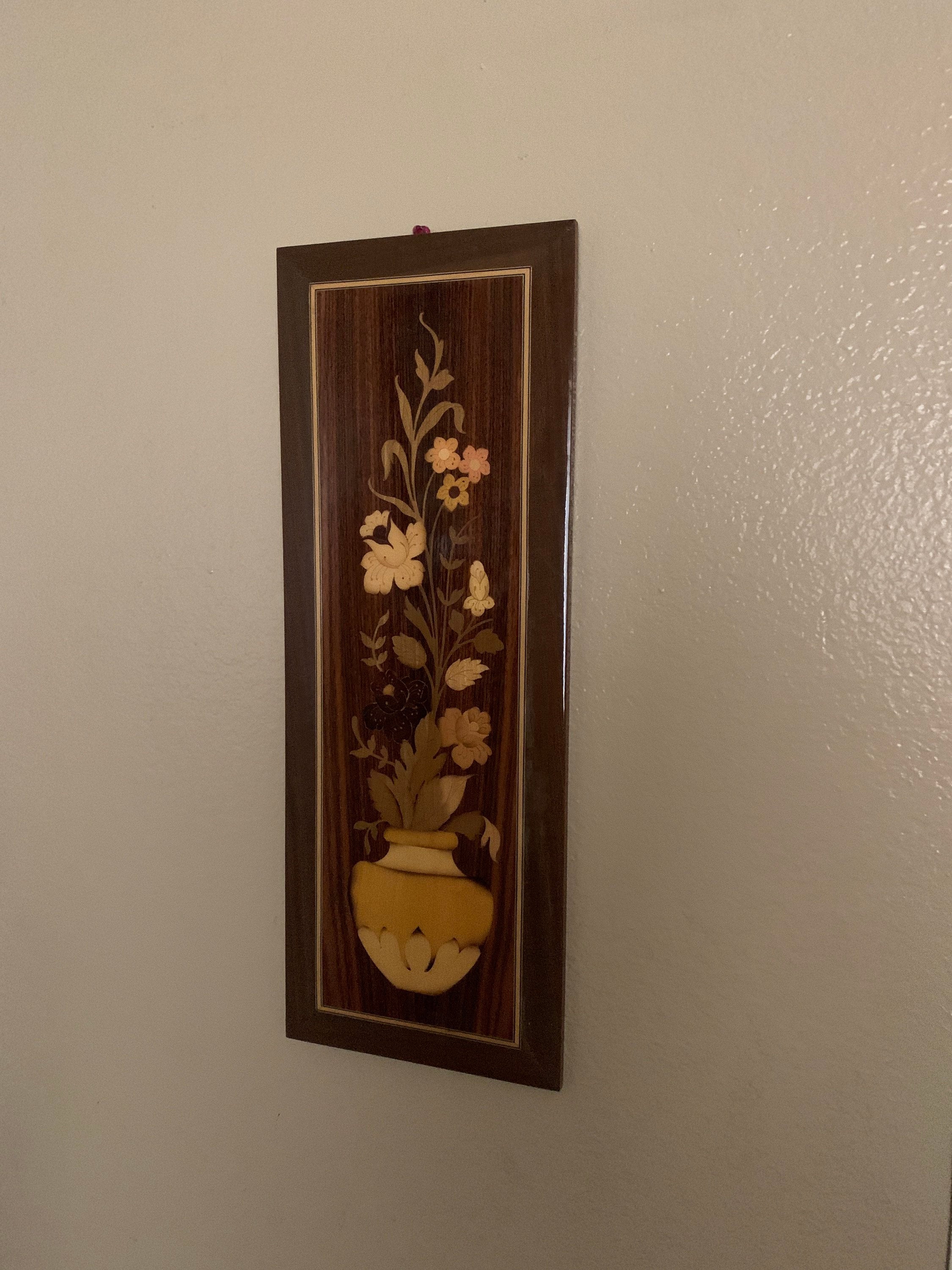 Retro MCM wood wall decor Vintage Marquetry plaque with Etsy
