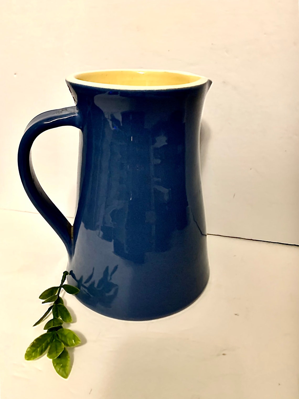 Vintage blue ceramic pitcher made in Italy blue and yellow Etsy