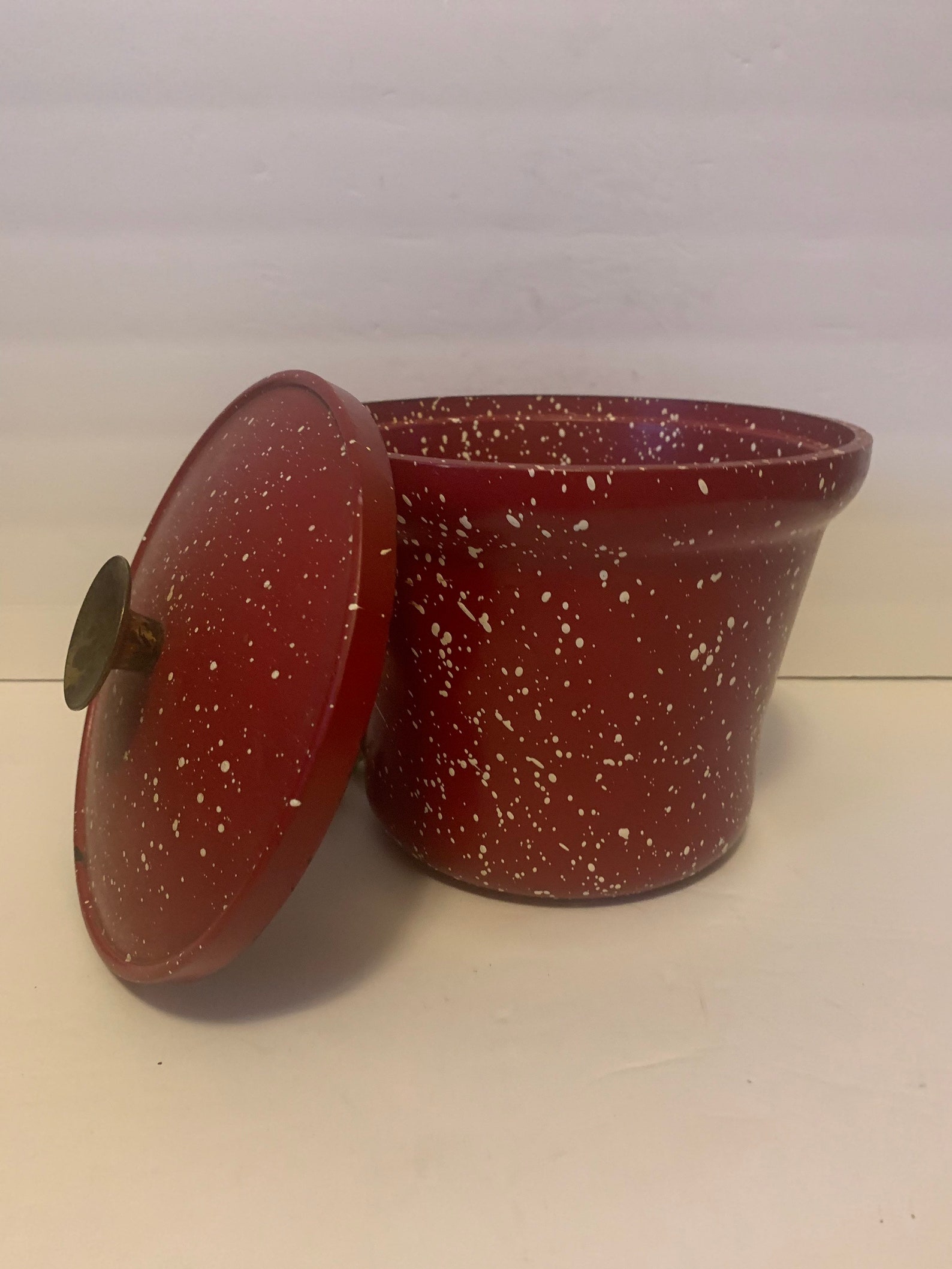 Vintage Red Enamelware Style Canister Red Speckled Retro Etsy