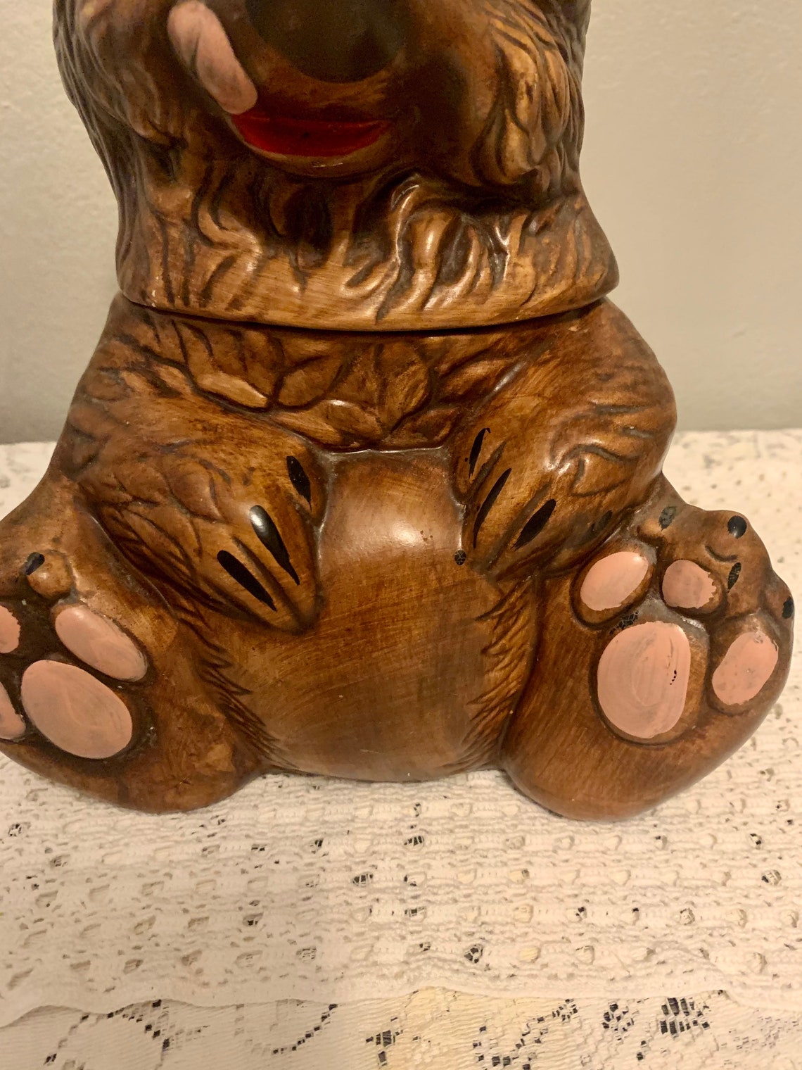 Vintage ceramic Teddy bear cookie jar retro brown teddy bear Etsy