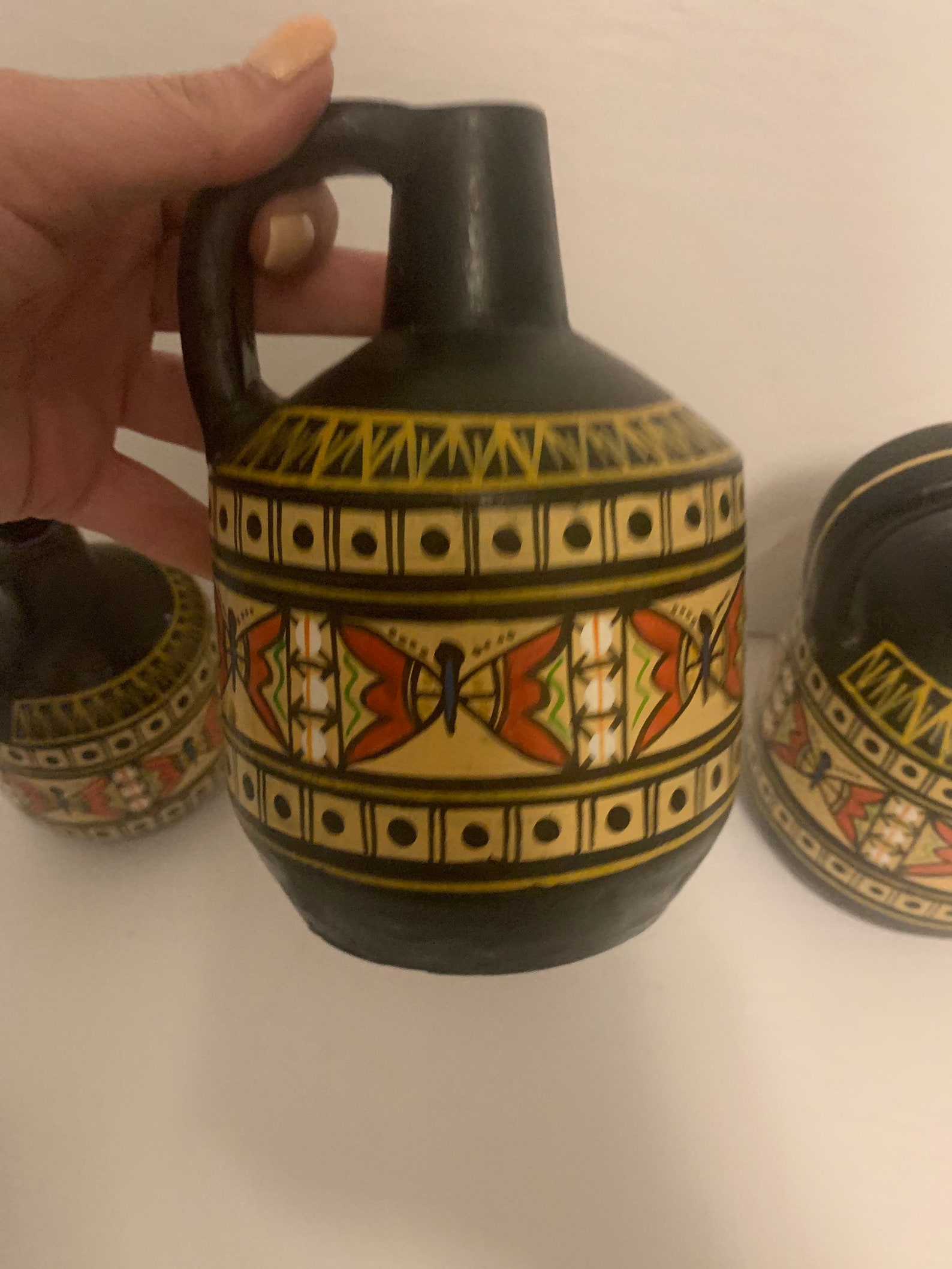 Vintage set of 3 Mexican pottery jug set tribal pottery jug | Etsy