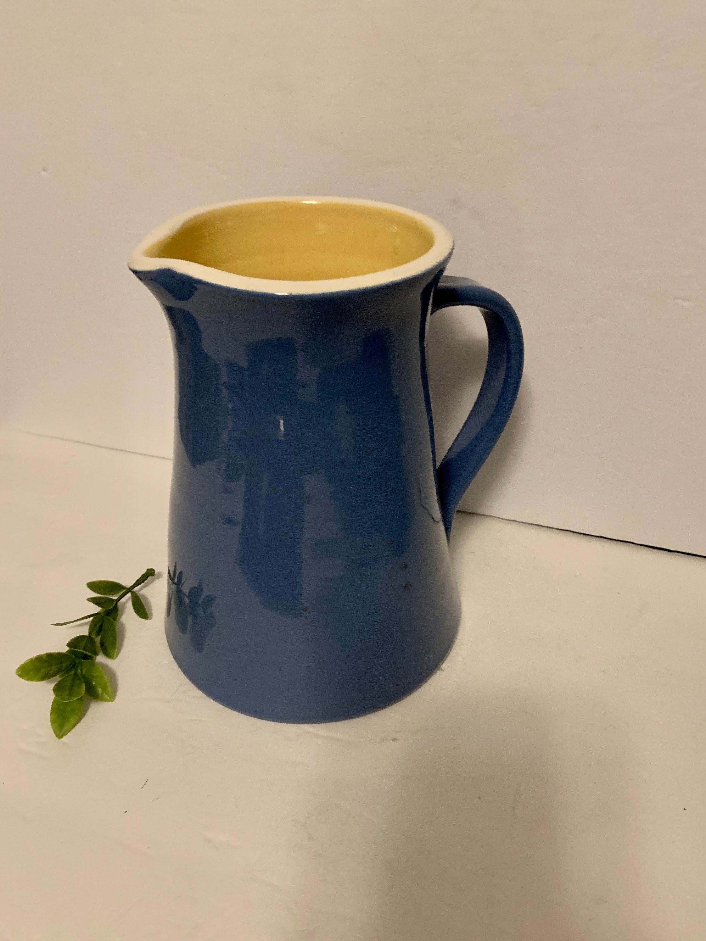 Vintage blue ceramic pitcher made in Italy blue and yellow Etsy