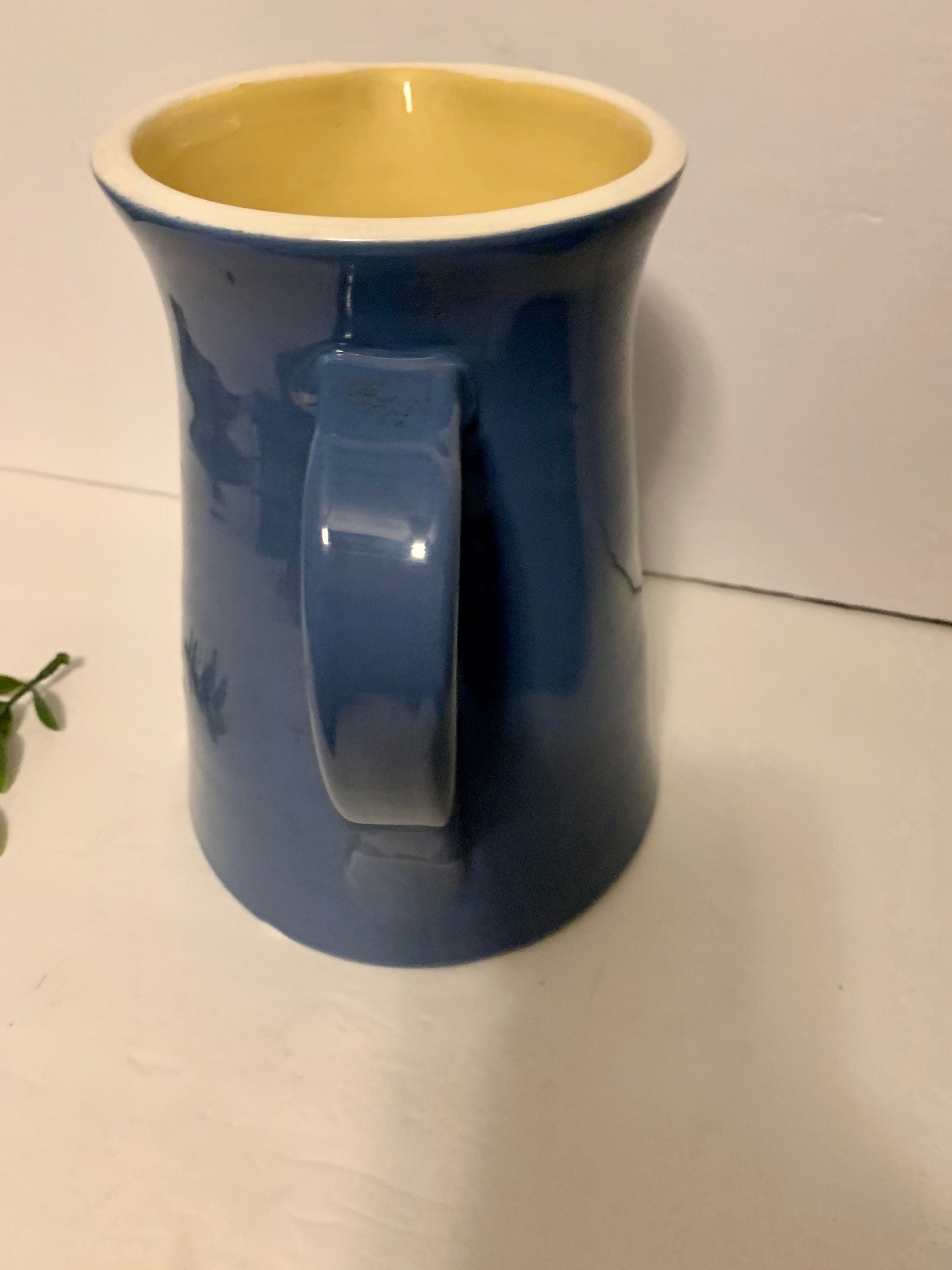 Vintage blue ceramic pitcher made in Italy blue and yellow Etsy