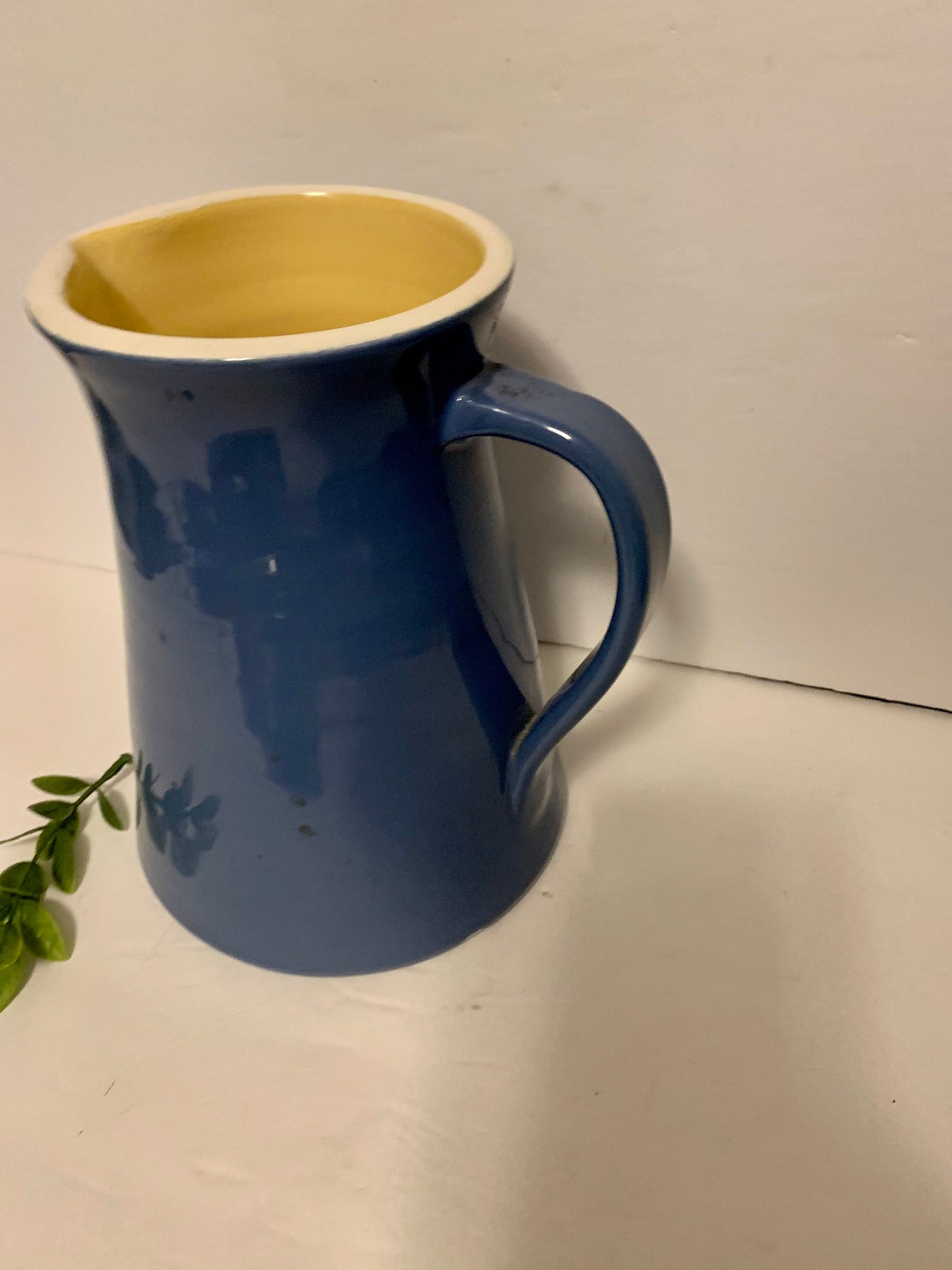 Vintage blue ceramic pitcher made in Italy blue and yellow Etsy