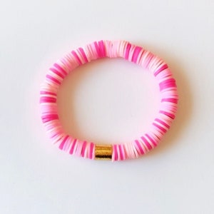 Pink mix African vinyl bracelet-cancer awareness, breast cancer bracelet, cancer survivor, gifts for her, heishi beaded bracelet
