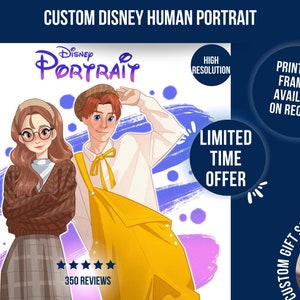Custom Disney Human Portraits, Personalized Disney-Style Illustrations, Disney Cartoon from Photo, Unique Artwork for Disney Lovers
