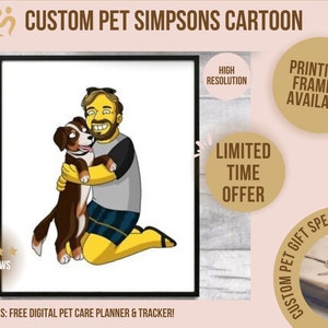Custom Pet Simpsons Cartoon Portrait, Transform Your Pet into a Lovable Simpsons-Style Character, Vibrant and Playful Artwork for Pet Lovers