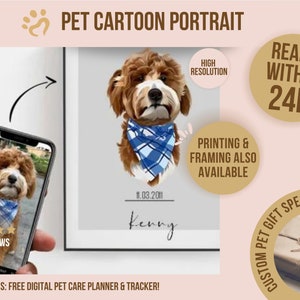 Vibrant Custom Cartoon Pet Portraits, Transform Your Beloved Pet into a Whimsical Character, Personalized Printable Artwork for Pet Lovers