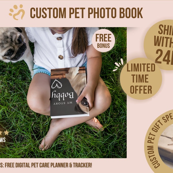 Custom Pet Photo Book, Personalise 30 pages with photos & messages, Cherish Precious Moments, Preserve Memories, Create Everlasting Legacy