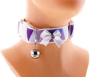 Buckle purple collar choker satin bow sturdy pastel ribbon collar for play d ring and bell collar more colors and sizes made to order gift