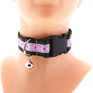 Kitten pet play collar, buckle pink collar choker, pastel ribbon collar for play d ring with bell, puppy play collar costume handmade gift