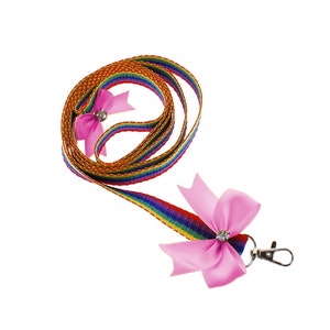 Regenbogen Leine mit rosa Satin Schleife, Kätzchen Petplay Welpe spielen Petplay Leine niedliches Accessoires, handgemachtes Geschenk, auf Bestellung gefertigt