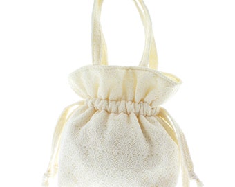 Satin lace beige handbag drawstring bucket bag women's formal handbag romantic wedding bag, evening wristlet bag handmade clutch bag vintage