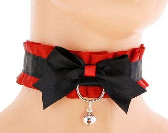 Rojo negro gatito mascota jugar collar campana gargantilla humano gatito niñas collar arco hecho a mano regalo hecho a pedido