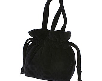 Drawstring bucket black bag women's velvet patterned velvet handbag formal handbag evening wristlet bag handmade clutch vintage pouch bag