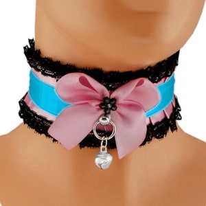 Handmade Pink Satin Kitten Collar: Lace Choker with Bell