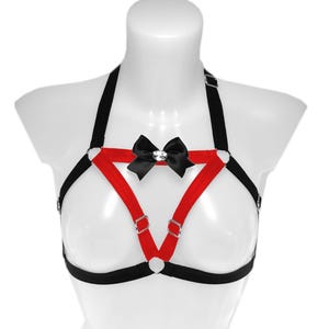Harness top, Cage bra, Harness outfit, Black Red harnesses, Woman harness