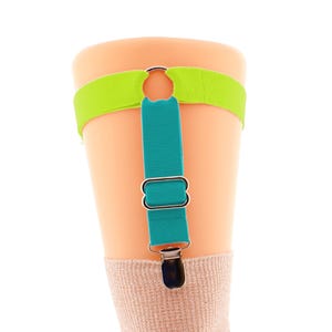 One Garter Adjustable Blue Green Elastic Leg Garter for Thigh High Socks and Stockings Crocodile Clips for Durable Hold Sock hold ups