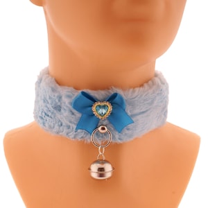 Fluffy blue Soft Kitten Petplay Collar Choker bell Furry Pet Play Cosplay Adult Bow Costume Artificial Fur Kawaii Neko Girls Custom
