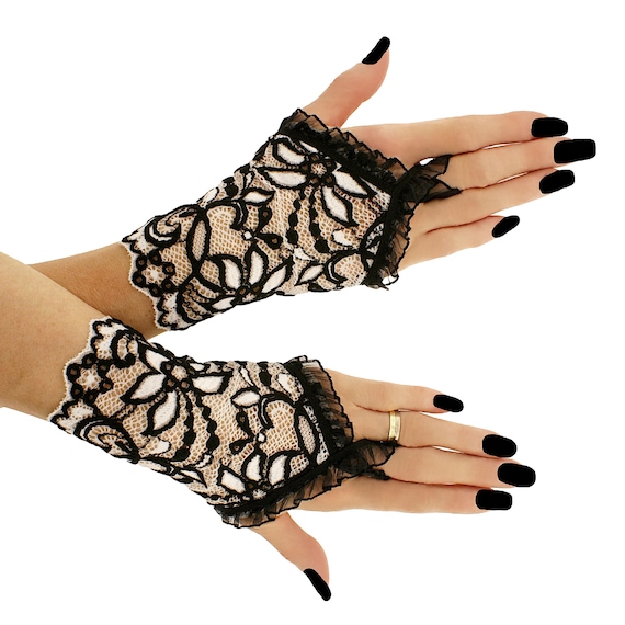 Guanti Corti In Pizzo Floreale Da Donna Guanti Da Sposa Senza Dita - Foto 10
