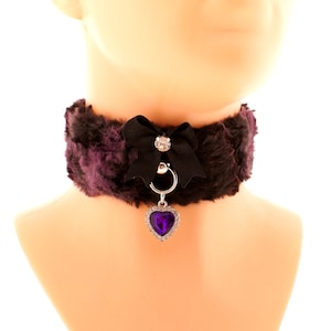 Moelleux doux pour femme collier ras du cou noeud gothique pendentif violet noir à fourrure Cosplay adulte noeud Costume fourrure artificielle cadeau fait main