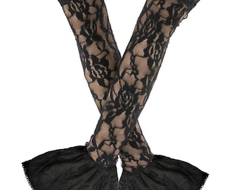 Gants d'opéra à volants en dentelle noire, extra longs manchettes gothiques victoriennes cosplay costume vampire