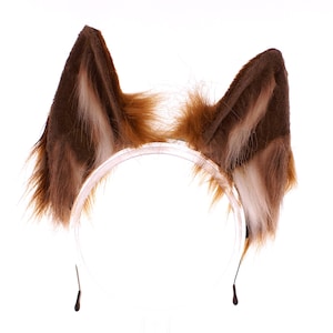 Rusty Brown white furry ears, fox cosplay ears, costume animal cosplay headband ears handmade gifts