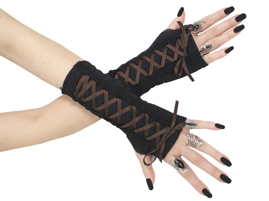 Gothic fingerless gloves mittens wrist warmers goth burlesque Etsy