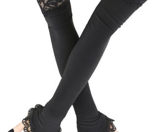 Elastic Lace Opera Gloves: Extra Long Fingerless Arm Warmers