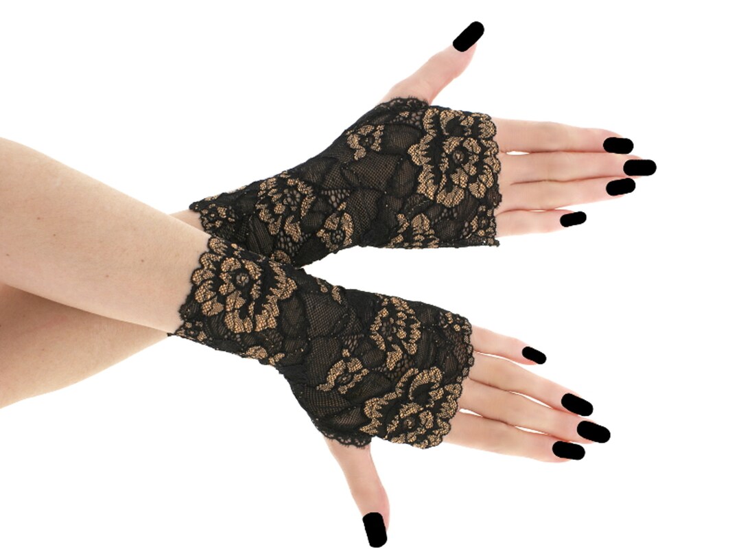Women Lace Gloves Evening Stretch Formal Black Brown Gloves Etsy