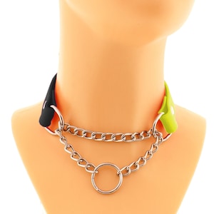 Gargantilla de cadena deslizante, collar martingala de biotano vegano o cuero, collar con cadena y junta tórica, hecho a mano, estilo gótico punk, personalizado, más tamaños
