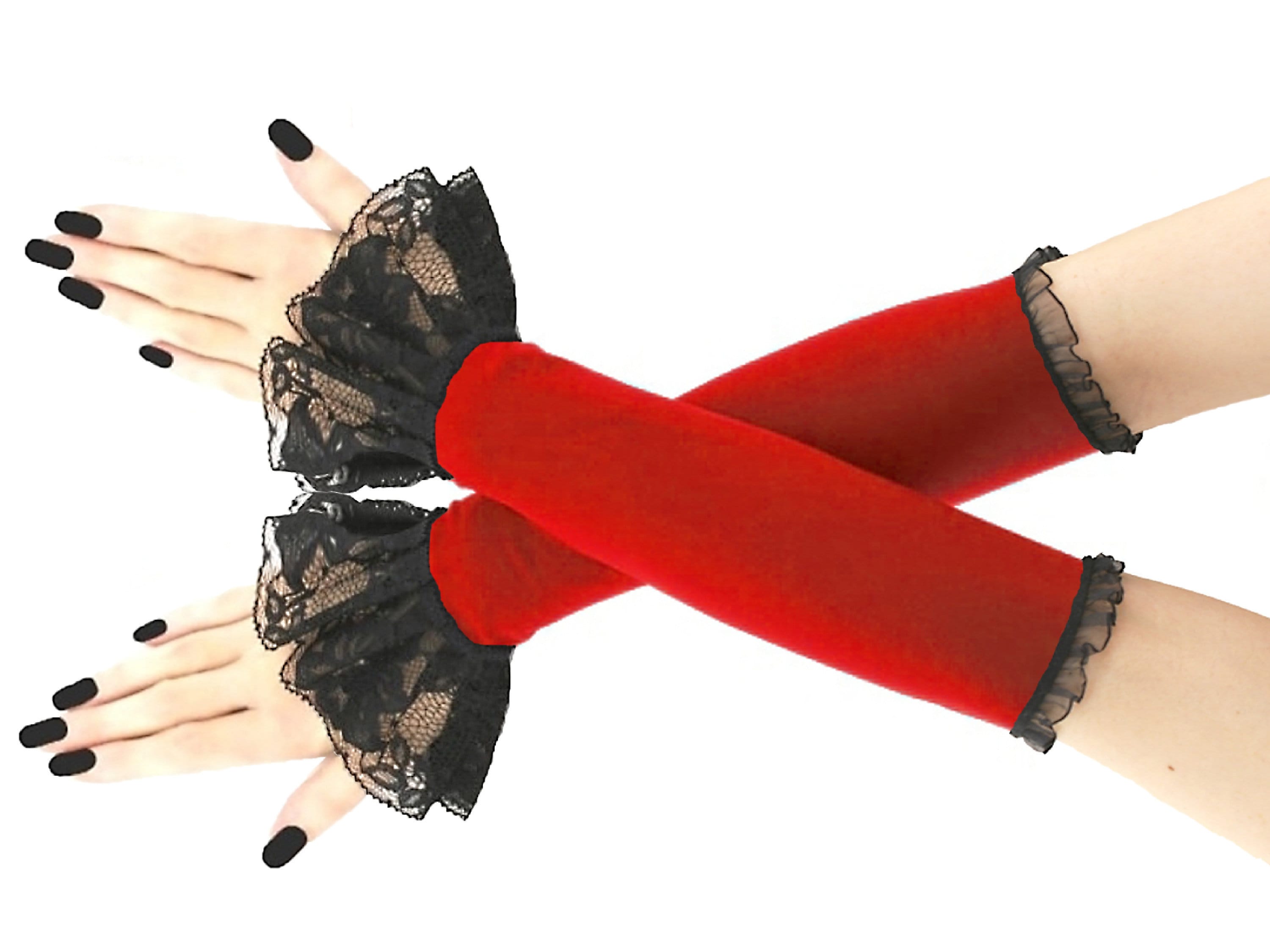 Blac Ruffled Lace Fingerless Gloves Gothic Evening Arm Warmers All