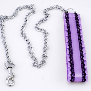 Purple leash chain satin with lace, human leash, kitten play leash petplay puppy play handmade, made to order