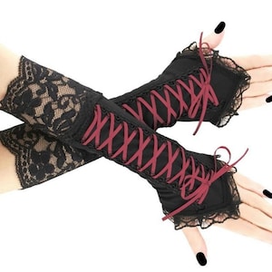 Red Tribal Burlesque Belly Dancing Gothic Goth Fishnet Arm Warmers Gloves 