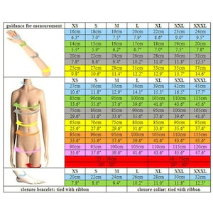 Pode incluir: Uma tabela de tamanhos para roupas com medidas em polegadas e cent&iacute;metros. A tabela inclui os tamanhos XS, S, M, L, XL, XXL e XXXL. A tabela mostra as medidas do busto, da cintura, dos quadris e do comprimento da manga.