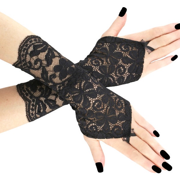 Gants Mitaines Gants de cérémonie Gants de soirée pour femmes Gants en dentelle Gant en dentelle Gants noirs entiers disponibles en grande taille