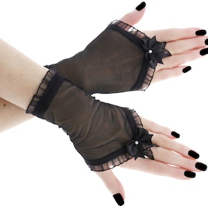 women tulle gloves black gothic fingerless gloves womens wrist warmers formal gloves evening elegant goth costume