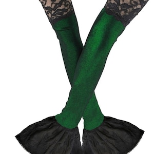 Elegant Black Lace Fingerless Opera Gloves: Extra Long Ruffled Arm Warmers