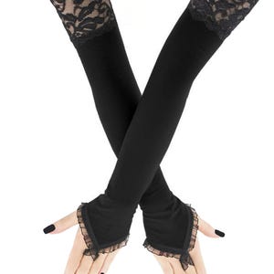 Schwarze extra lange opern fingerlose Handschuhe, Frauen Armstulpen, Ellbogen lange Handschuhe, schwarze Armstulpen, elegante formelle Kostümstulpen handgemacht