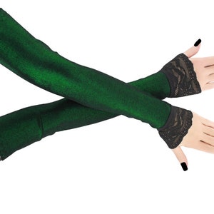 extra long arm warmers green gloves evening metallization fingerless gloves over elbow womens costume gloves costume plus size available