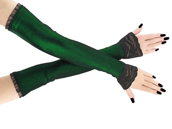 Calentadores de brazo extra largos guantes verdes metalización nocturna  guantes sin dedos sobre el codo guantes de disfraz para mujer disfraz de  talla grande disponible -  España