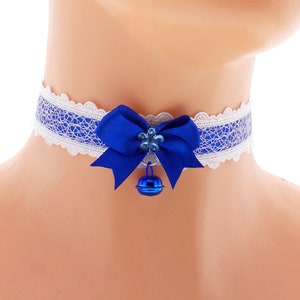 satin lace choker necklace with bow and bell neko girls princess lolita kawaii handmade I have several colors and sizes