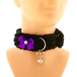 Moelleux collier doux équipement tour de cou cloche arc gothique chaton animal de compagnie jouer à fourrure Cosplay adulte noir boucle Petplay Costume fourrure artificielle Neko Goth